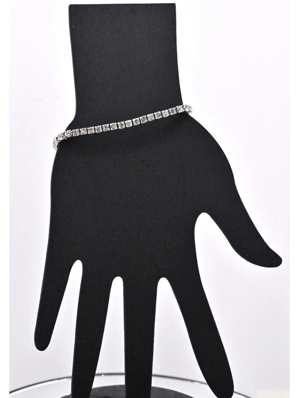 White Gold Tone Zircon Beaded Bracelet Women Blue Stone Vintage Polished Jewelry